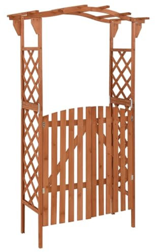 Myheimly Pergola mit Tor Rosenbogen Torbogen Rankhilfe Spalier Rankgitter Gartenbogen Gartentor Gartentür 116x40x204 cm Massivholz Tanne