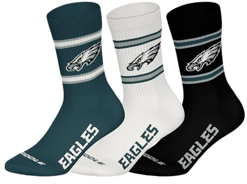 NFL Unisex Philadelphia Eagles 3pk Crew Socks, Green-White-Black, 35-38 (3er Pack)