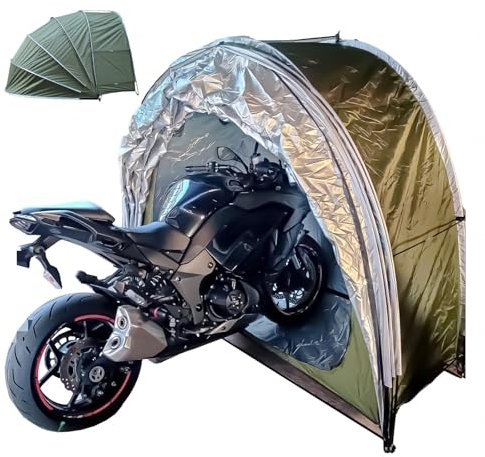 Garage Moto per Esterno Appeso 2 in 1 Copertura Biciclette Da Esterno per Mobili Da Giardino,Biciclette,Moto Casette Da Giardino Carport Auto,Green