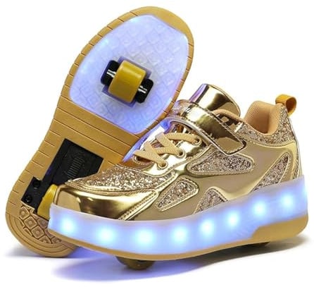 Schuhe mit Rollen für mädchen Jungen Verstellbare Rollschuhe Schuhe Einziehbar Turnschuhe mit Rollen für Kinder LED Blinkend Roller Skate Shoes für Outdoor-Sportarten