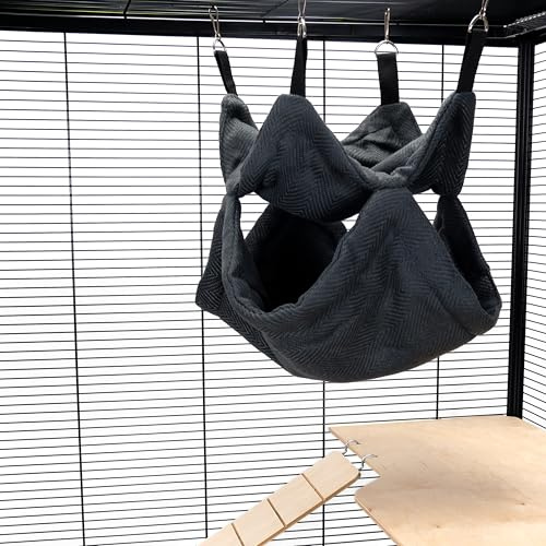 Little Friends Pet Rat Ferret Chinchilla Double Layer Soft Hanging Bunkbed Hammock – 35 x 35 x 35cm – Cosy Cage Accessory - Grey Weave