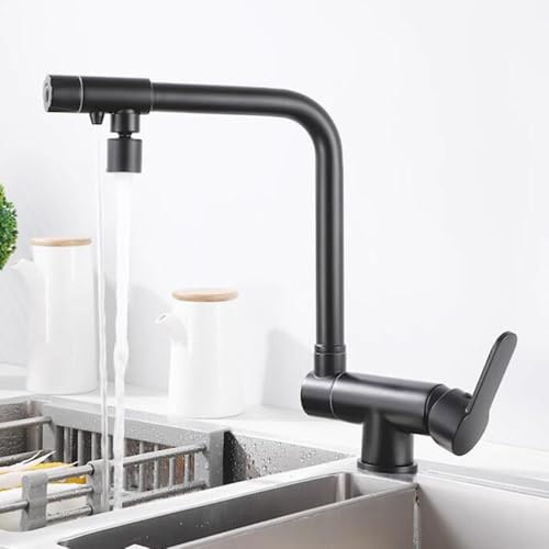 3-Wege-Küchenarmatur, drehbar, Einloch-Messing-Wasserhahn für heißes und kaltes Wasser, schwarzes Finish, Osmoseanlage, kompatibel, elegantes Design