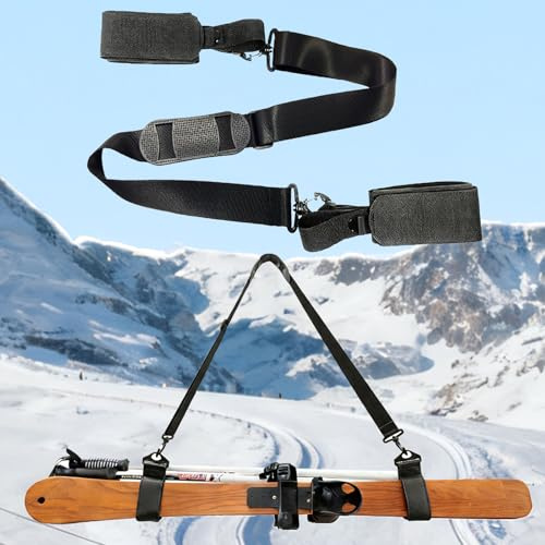Bandoulière Sangle de Transport pour Ski et Baton Réglable,Attaché Porte-Skis,Courroie de Portage pour Snowboard