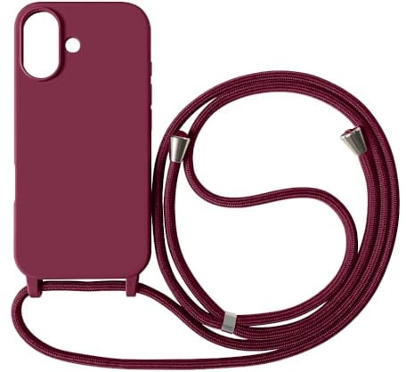 Ququcheng Kompatibel mit iPhone 17(6.3) Hülle,Handykette Hülle Silikon Seil Necklace Handyhülle mit Kordel Tasche TPU Bumper Schutzhülle für iPhone 17(6.3)-Rot