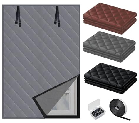 Thermo Vorhang Gegen Kälte, Isolierung Wärmeschutzvorhang für Fenster, Fensterfolie Selbsthaftend, Sichtschutz Schallschutz Fenster Vorhang für Küchen Wohnmobil(Grau,63x79in/160x200cm)