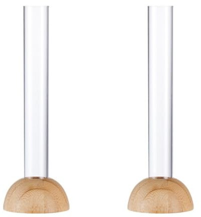 2PCS Hydroponic Plants Test Tube Vase, 6.1inch Clear Flower Vase With Wooden Stand, Flower Arrangement Pot Plants Container Table Centerpiece Home Decor