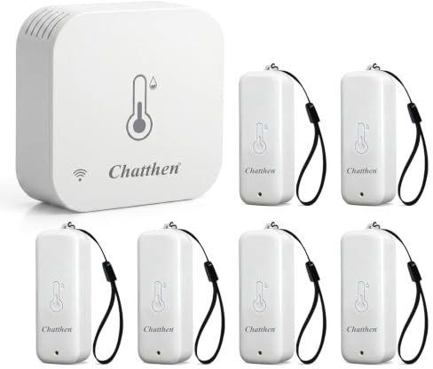 Chatthen Wlan Thermometer Innen Außen, Luftfeuchtigkeitsmesser with Tuya Smart APP, Temperature and Humidity Monitoring via Remote, 150 m Range, Free Data Export, 6 Sensors and 1 Base Station