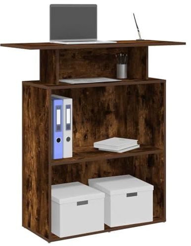 Zeehear Empfangstheke Räuchereiche, 100x40x104 cm Holzwerkstoff, robuster Schreibtisch mit Stauraum, ideal für Büro, Hotel, Salon