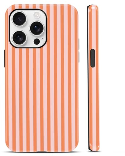 Tivkofk Cute Striped Phone Case for iPhone 16 Pro 6.3'', Aesthetic Retro Chic Stripe Pattern Case, 2-in-1 Double Layer Shockproof Protective Cover for Women Girls Men, Orange