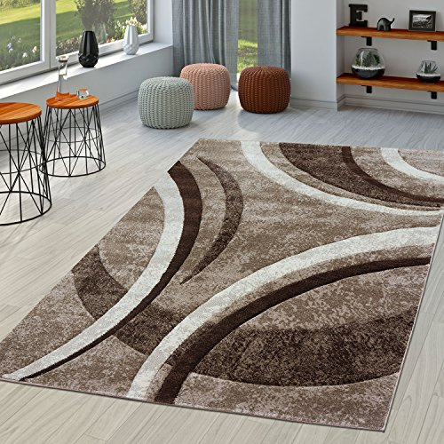 TT Home Teppich Wohnzimmer Gestreift Modern mit Konturenschnitt in Braun Beige Creme, Größe:120x170 cm