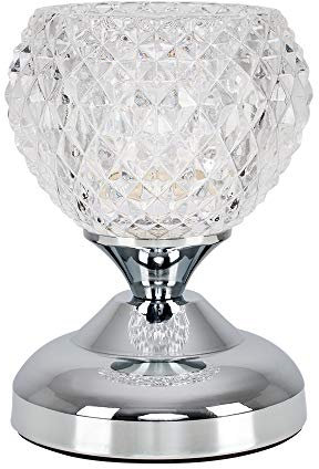 MiniSun | Modern Silver Chrome and Decorative Glass Touch Table Lamp | Table Lamps, Home Décor & Improvement Essential | Includes Bulb [6000K Cool White]