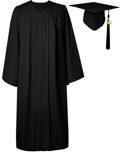 GraduatePro Graduation Gown and Cap for Adults 2025 Hat Matte Bachelor University Party Robe Set High School Women Men Black 51FF=M Plus