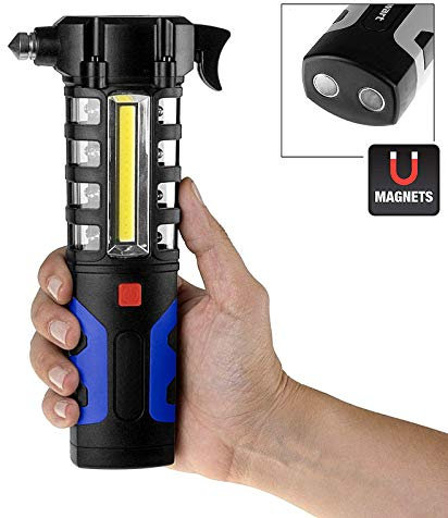 M2 TEC Nothammer Auto Kfz Notfall Hammer LED Signal Taschenlampe Warnleuchte Unfall SOS Notfallhammer mit Gurtschneider & gehärteten Spitzen - Notfall Hammer, Sicherheitshammer mit Gurtmesser