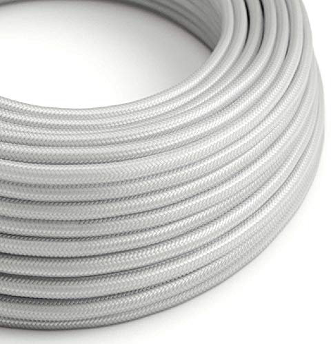 10 Metres - Silver 3 Core Vintage Retro Italian Braided Round Lighting Cable | Woven Silk Rayon | Flexible Wire Cord | Pendants - Table Lamps - Floor Lighting