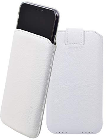 Suncase Etui Tasche kompatibel mit iPhone 11 Pro (5.8) mit ZUSÄTZLICHER Hülle/Schale/Bumper/Silikon *Lasche mit Rückzugfunktion* Handytasche Ledertasche Schutzhülle Case in vollnarbig-Weiss
