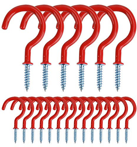 Screw Hooks Vinyl Coated Screw-in Cup Hooks 2.0 Inch Ceiling Hooks Metal Wall Hang Hooks Great for Coffee Tea Cup, Plant, Light, Mug Indoor & Outdoor Use 20 Pieces (Red)
