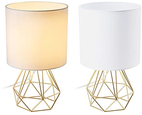 VONLUCE Nachttischlampe 2er Set Schreibtischlampen Tischlampe Vintage Tischleuchte Warmweiß Lampenschirm & Metallfuß E27-Fassung für Wohnzimmer Schlafsaal(Golden)