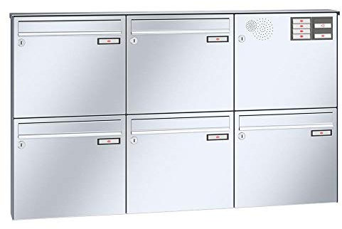 RENZ/Basic B / 5er Aufputz-Briefkastenanlage Wand-Briefkasten mit Sprechfeld / V4A-Edelstahl/Volumen 17 L/Dein-Briefkasten.de