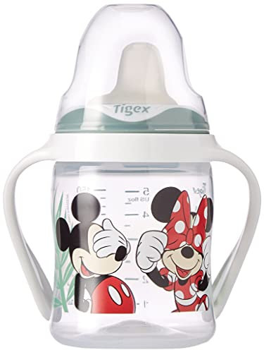 Tigex Tasse anti-fuite | Tasse d’apprentissage étanche | 150 ml | Poignées amovibles | Couvercle de protection | Minnie et Mickey Mouse