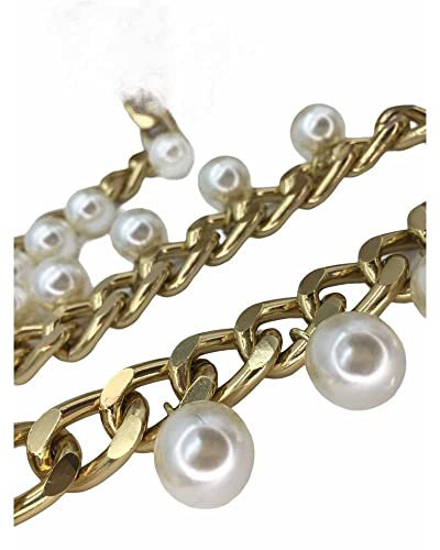 TOMASELLI MERCERIA 50 cm cadena de metal brillante perla ropa moda pasamanería alto 3 cm – Oro