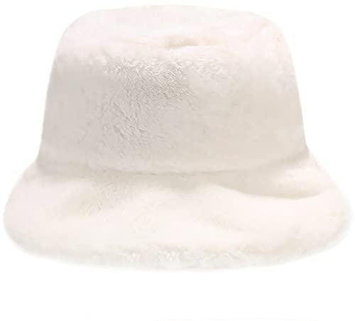 XYIYI Weiß Pelzig Fischerhut Bucket Hat Winter Wärmer Eimer Hut Flauschige Fischermütze für Damen Mädchen
