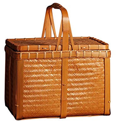 Picknickkorb mit großer Kapazität im Freien Kreative Vintage Handmade Bambus Picknickkörbe Reise Tragbare Aufbewahrungsbox Japanischen Teebeutel Handtasche Korb Doppel Picknickkörbe Picknickkörbe Set