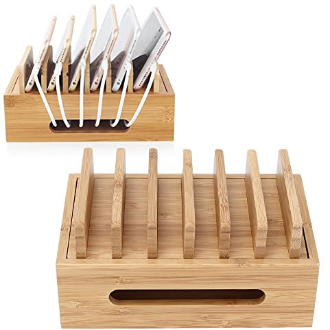 Les-Theresa Bambus Holz Handy Dock Tragbare Tablet Computer Organizer Aufbewahrungsbox für Home Office