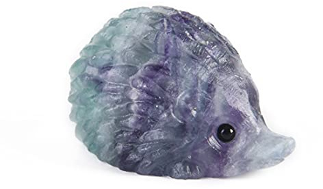 NUZUJX Kristall-Igel-Figur, handgeschnitzt, natürlicher Regenbogen-Fluorit, Igel, Dekorstein, Edelstein, Reiki-Heilung, Tierschnitzerei, Statue, Dekoration (Regenbogenfluorit), 4.3 cm