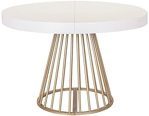Menzzo Table Ronde Extensible Soare Blanc Pieds Or