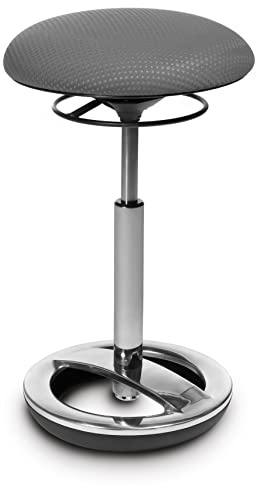 TOPSTAR Sitness High Bob, ergonomische Stehhilfe, Arbeitshocker, Fitnesshocker, Standfußring Alu poliert, Sitzhöhe 49-70cm, Stoffbezug, grau