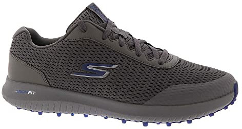 Skechers Elite 5 Range Relaxed Fit Waterproof Spikeless Golf Shoe, Zapatillas Hombre, Textil carbón con Ribete Azul Marino, 42.5 EU