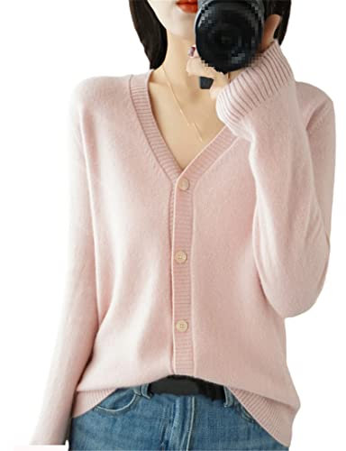 Alloaone Autunno Cashmere Maglione Cardigan Donna Cappotto Maglione Scollo a V Cardigan Cashmere, rosa, XL