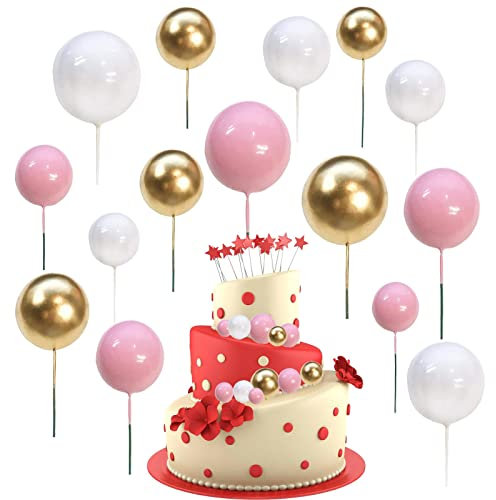 81PCS Mini Tortendeko Kugeln,Cupcake Topper,Hochzeit Goldene Kugeln DIY Kuchen Topper für Geburtstag Hochzeit Babyparty Deko