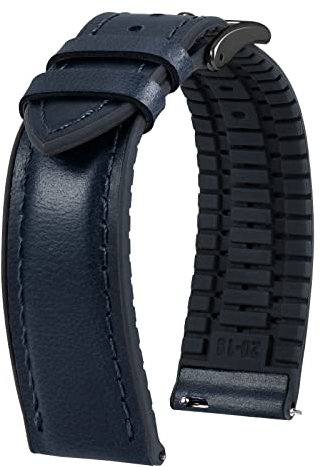 BINLUN Bracelet Montre en Cuir 22mm 21mm 20mm 19mm 18mm 16mm 14mm Cuir Ciré à l'huile et Silicone Hybrid Bracelets de Montre à Dégagement Rapide pour Homme Femme(22mm,Bleu Boucle Noir)