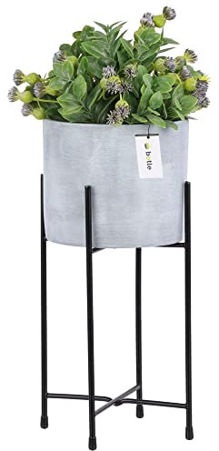 botle Blumenständer Blumenbeet Blumentopf Metall-Ständer Blumenübertopf Rund D 13,5 cm H 33 cm Grau Matte Oberfläche Gestell Orchidee Vase Keramik Modern Glamour
