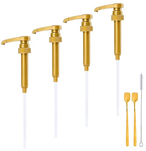 Lot de 4 Pompes à Sirop pour Bouteilles d'Arômes de 750 ml - Distributeur de Café Compatible avec Torani, Matteo's, DaVinci, Jordans Skinny Sirops - Accessoires