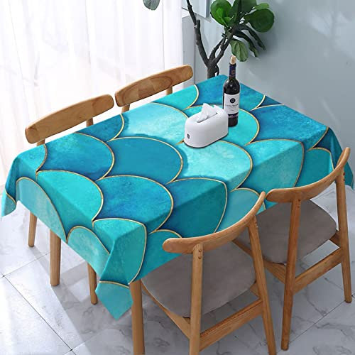 Rechteckige Wachstuchtischdecke Hellblaue Mer-Maid-Schuppen Wachstischdecke Pflegeleicht Garten Tischdecke Abwaschbar Tischtuch Für Outdoor Picknick Geburtstag,137X183cm
