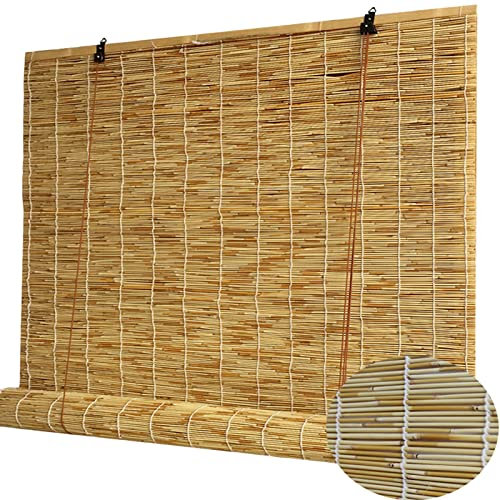 ZHJSHOU Retro Outdoor Bambusrollo Schilf Vorhang, Natural Rollo Sichtschutz Garten Bambus Rollos Jalousien, Handgewebt Schilfrohrvorhang für Terrasse Balkon Küche,80x220cm/31.5x86.6in(WxH)