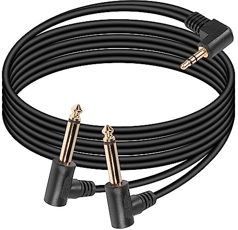 SinLoon Doppio cavo TS da 6,35 mm a 3,5 mm Angolo retto di 90 gradi Cavo splitter audio maschio-maschio da 1/4 a 1/8 di pollice compatibile per laptop, dispositivi home theater (5.9FT)