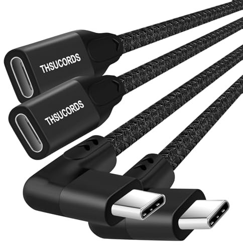 Thsucords Cable Extensión USB C 100W 0,1M 2 Unidades,10Gbps ángulo Recto 90 Grados USB C 3.2 Macho a Hembra Cable 4K Video compatible con MacBook,iPad Pro,Nintendo Switch,Steam Deck