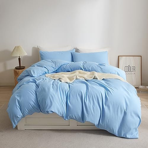 Ruccit Light Blue Duvet Cover Set King Size 100% Brushed Microfiber King Bed Duvet Cover Soft 3pcs Simple Plain Bedding Set with Zipper Closure Corner Ties-Durable,Fade resistant