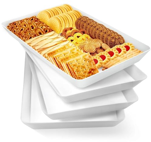 WOWBOX 4 pcs Serving Tray for Party, Grilling Accessories, Serving Platters for Snacks, Fruit, Reusable Plastic Trays for Serving Food and Pantry Organization in Kitchen & for Mothers Day Parties