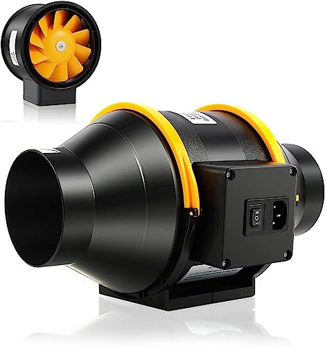 FanGoFast Inline Extractor Fan 125mm/5 inch with Adjustable Speed Controller and UK Plug, 285m³/h Ventilation Fan for Bathroom, Office, Grow Rooms (Black, 125mm)