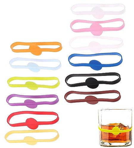 NHBETYS 12PCS Wine Glass Strip Tag Markers Silicone Drinks Marker Labels Reusable Drinking Cup Identification Colourful Decoration for Home Bar Party Cocktail Champagne Bottle
