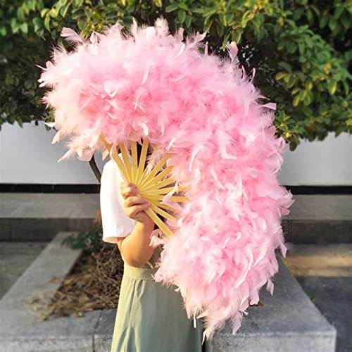 Folding Fan 70 * 40cm Large Pink Feather Fan Photography Props Stage Performance Dance Fan Lolita Feather Folding Fan Wedding Party Decoration Handmade Decorative Accessories (Color : Pink)