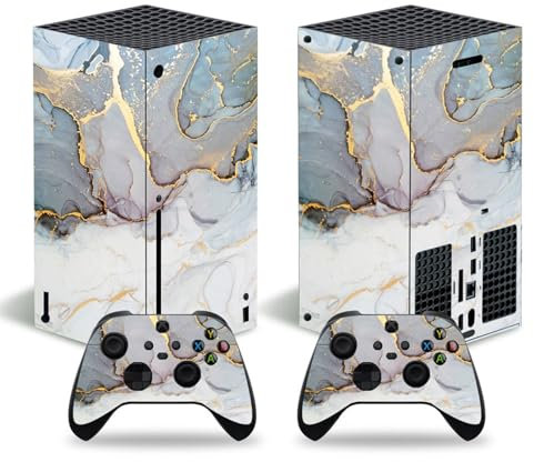 Skin Sticker für Xbox Series X Konsole und Controller, Vinyl-Aufkleber Serie X, Schutzzubehör für X-Box Serie X (Graue Marmorierung)