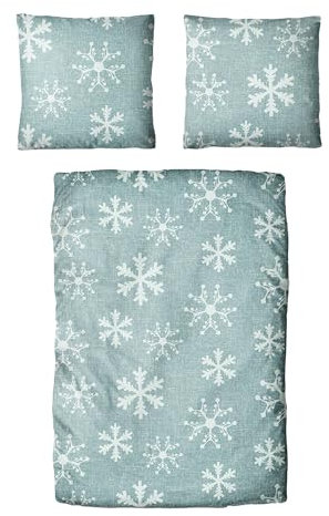 Traumschloss Classic Microfaser Flanell Bettwäsche, Schneeflocken, hellblauer Hintergrund, 135x200 & 80x80, 100% Polyester, wärmend & kuschelig, mit Reißverschluss bestehend aus Kissen und Bettbezug