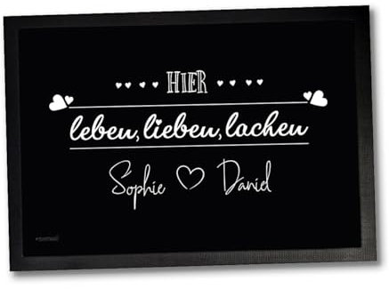 Sunnywall Personalisierte Fußmatte | Familie personalisiert | Herzdesign | 60 cm x 90 cm (Gr4) | Einzug (Hier Leben,lieben,lachen)