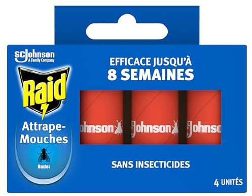 Raid Rubans Attrape-Mouches - Jusqu'à 8 Semaines d'Efficacité - Sans Insecticides - 4 Rubans