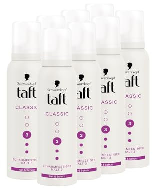 Schwarzkopf Taft Schaumfestiger Classic Halt & Schutz (8x 150ml), Haltegrad 3, Haarschaum für alle Haartypen, für Haarschutz und Halt, vegane Formel*